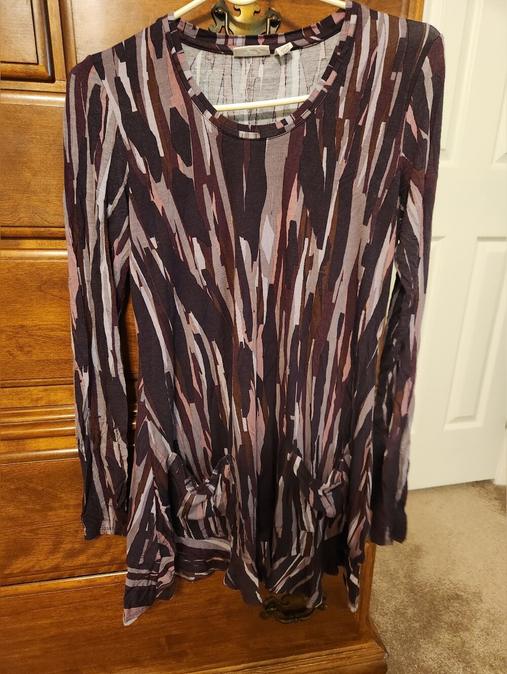 LOGO by Lori Goldstei  Abstract Stripe Long Sleeve Tunic Top